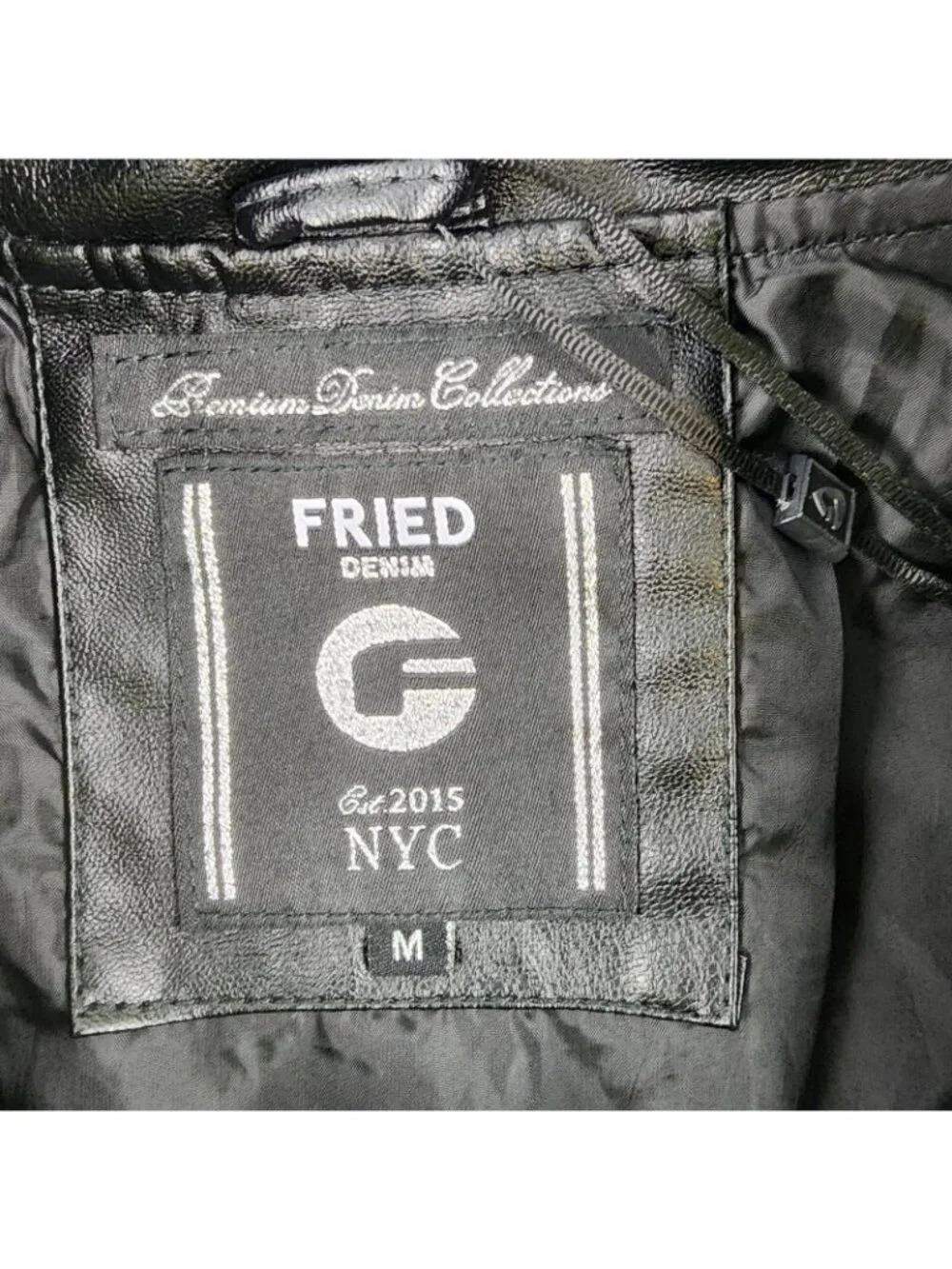 Fried Denim Jacket Mens M Multicolor Faux Leather Moto Biker Snaps NWT